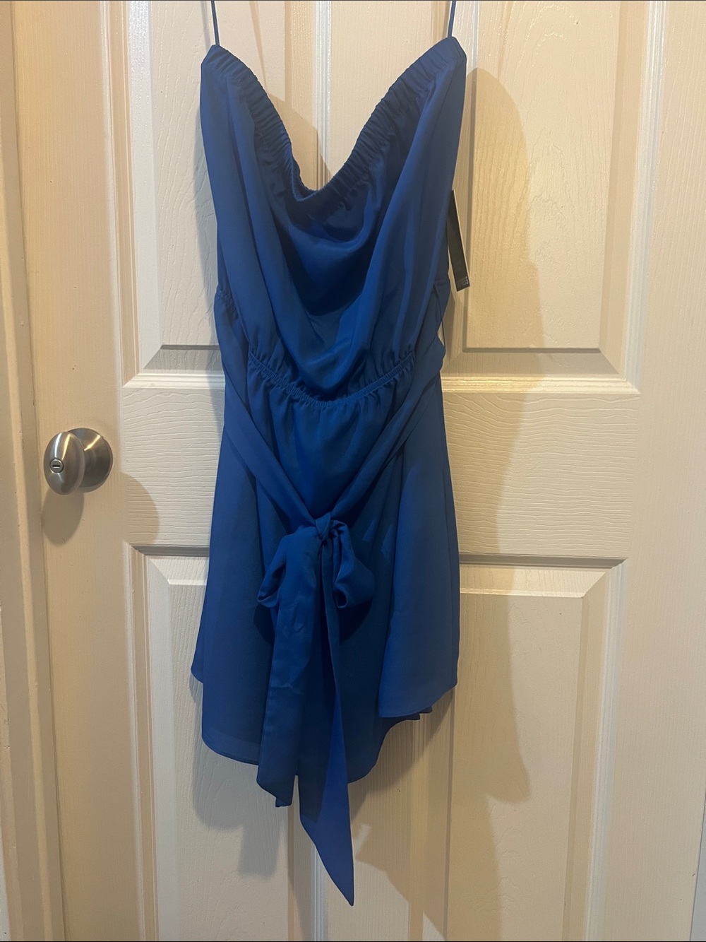 Express Royal Blue strapless Mini Dress with Tie
